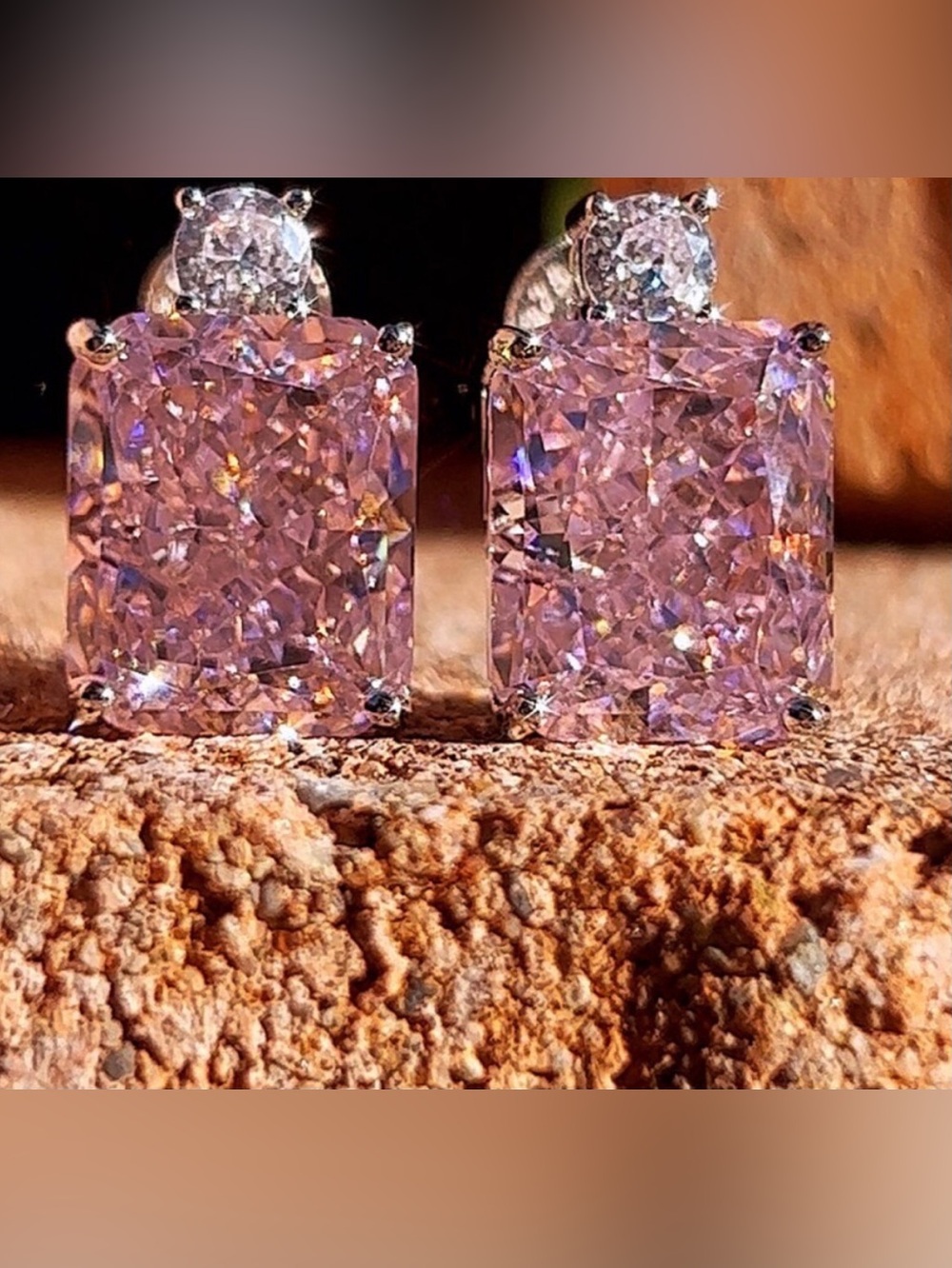 14k 3.5ct Pink Sapphire Radiant Cut Earrings